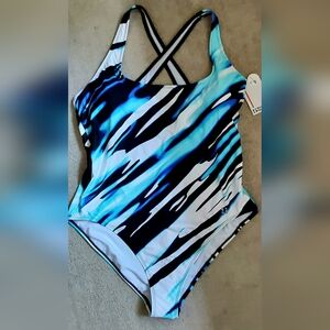 Sports Illustrated One Piece Swimsuit Blue Multi Abstract Sporty, size XL